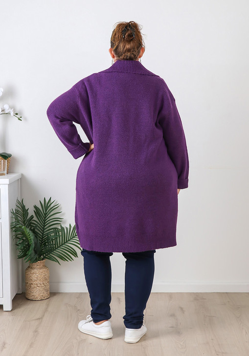 Plus Size Purple Double Breasted Knit Cardigan 