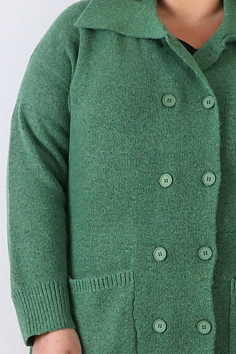 Plus Size Moss Green Double Breasted Knit Cardigan