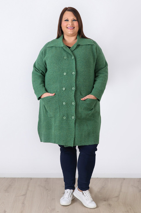 Plus Size Moss Green Double Breasted Knit Cardigan