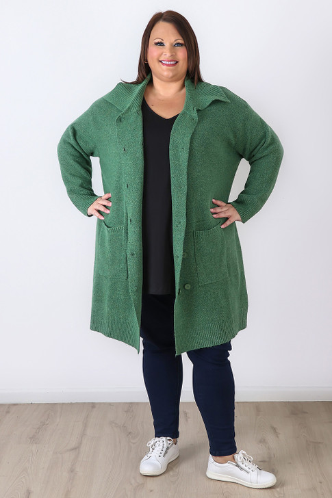 Plus Size Moss Green Double Breasted Knit Cardigan