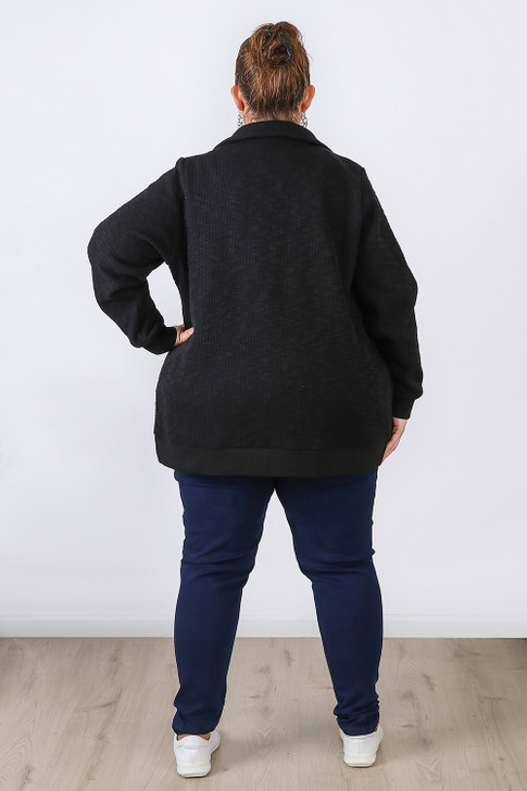 Plus Size Black Textured Zip Front Jacket
