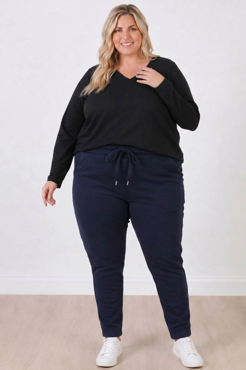 Plus Size Navy Cotton Track Pants