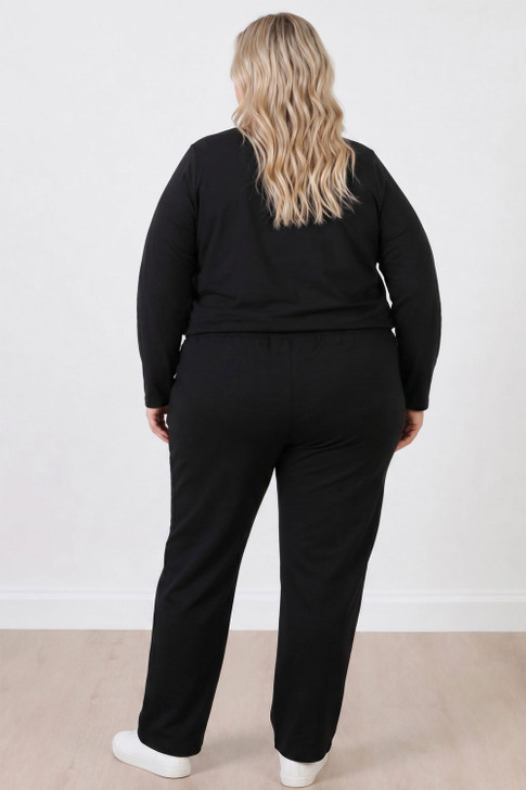 Plus Size Black Wide Leg Cotton Track Pants