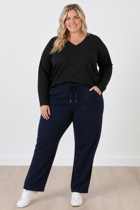 Plus Size Black Wide Leg Cotton Track Pants