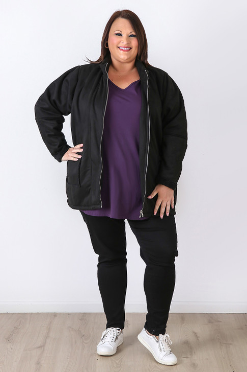 Plus Size Black Suedette Winter Coat by Curvaceous