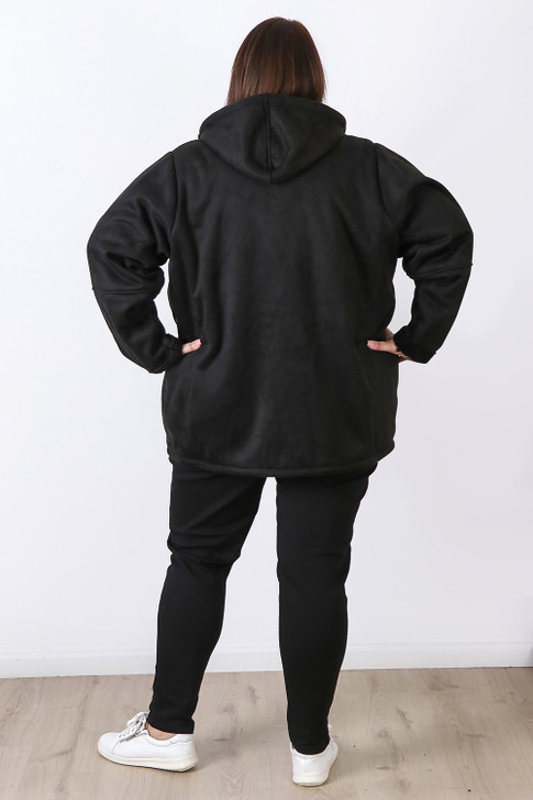 Plus Size Black Suedette Winter Jacket in Sizes 18 to 32