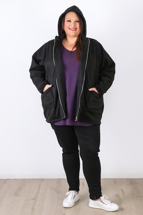 Plus Size Black Hooded Winter Jacket by Curvaceous