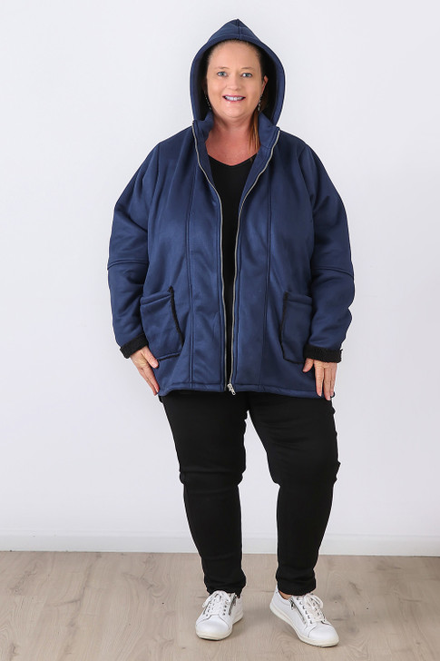 Plus Size Blue Hooded Jacket