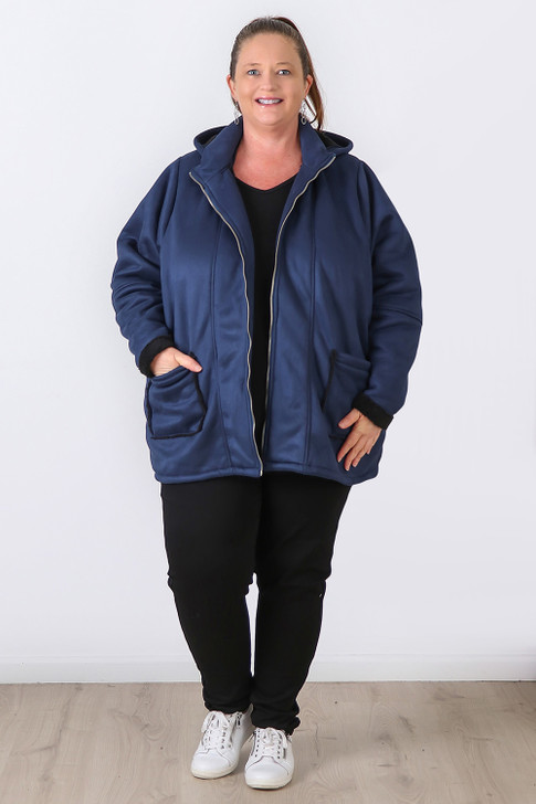 Plus Size Midnight Blue Zip Up Jacket