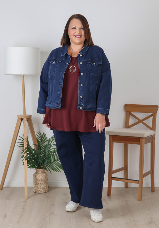Plus Size Dark Blue Denim Jacket With Pockets