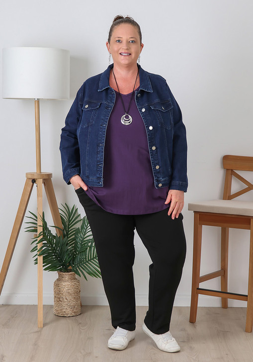 Plus Size Dark Blue Denim Jacket With Pockets