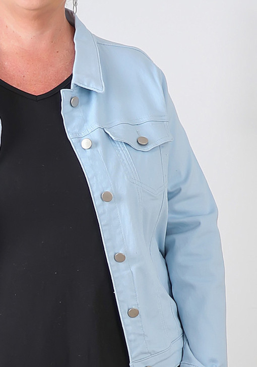 Plus Size Light Blue Stretch Denim Jacket With Pockets