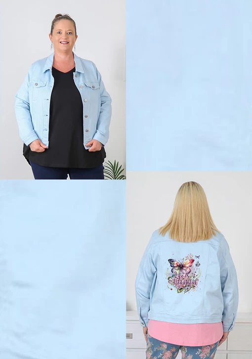 Your Go To Stretch Denim Jacket Light Blue with Optional Print