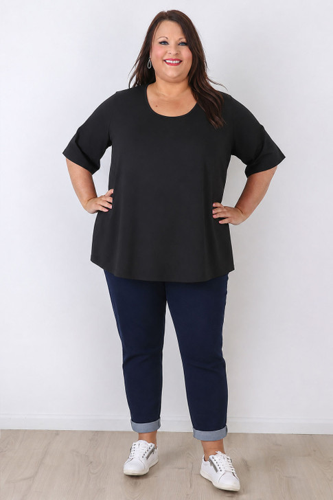 Plus Size Black Scoop Neck Cotton Stretch Tee