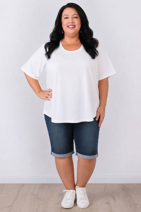 Plus Size White Short Sleeve Cotton Stretch Tee