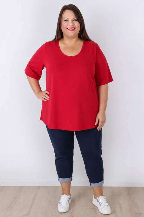 Plus Size Cranberry Stretch Cotton Short Sleeve Top 