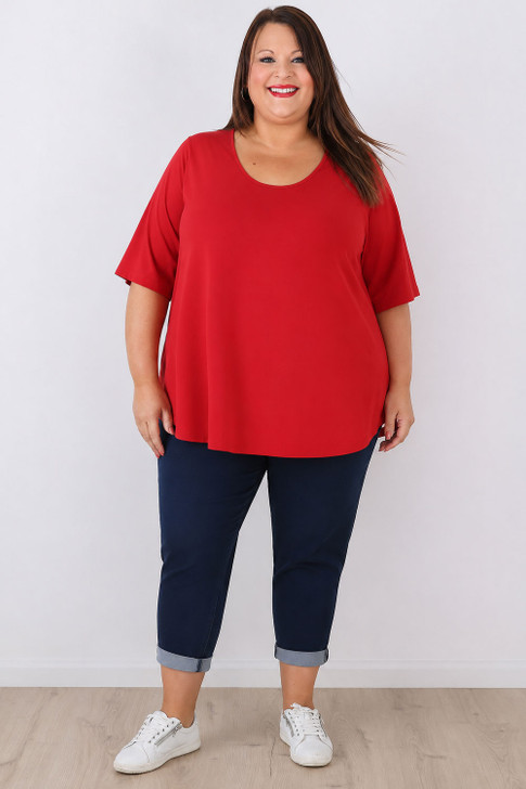 Plus Size Cranberry Scoop Neck Cotton Stretch Tee
