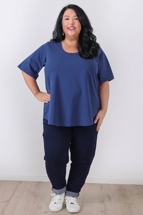 Plus Size Deep Blue Stretch Cotton Top