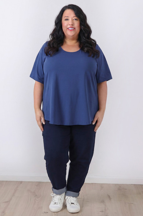 Plus Size Deep Blue Scoop Neck Cotton Stretch Tee