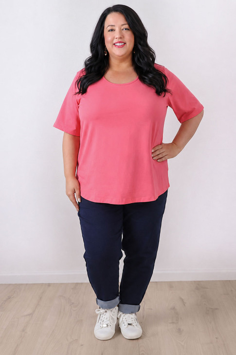 Plus Size Pink Scoop Neck Cotton Stretch Tee