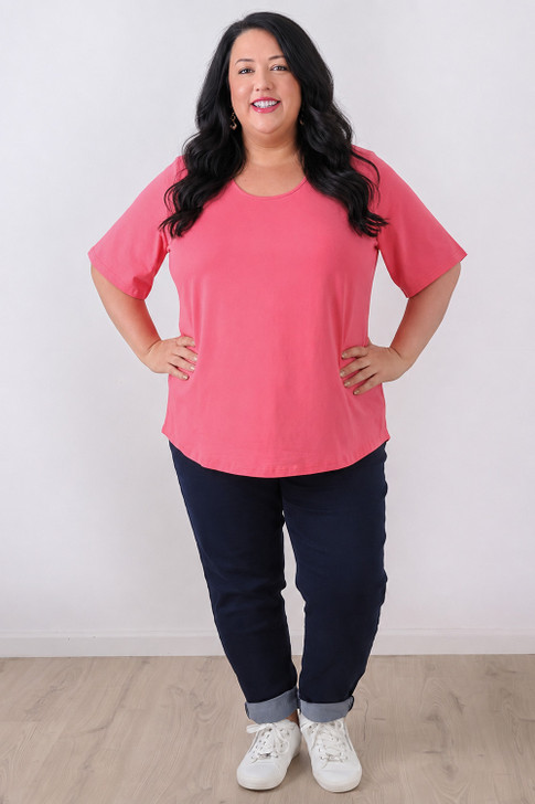 Plus Size Pink Scoop Neck Cotton Stretch Tee