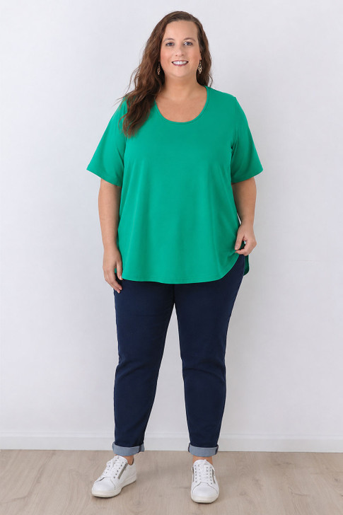 Plus Size Bright Green Stretch Cotton Top 