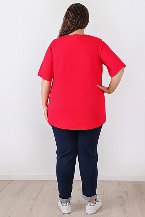 Plus Size Red Scoop Neck Cotton Stretch Tee