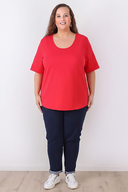Plus Size Red Short Sleeve Cotton Top