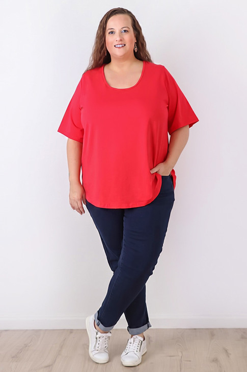 Plus Size Red Scoop Neck Cotton Stretch Tee
