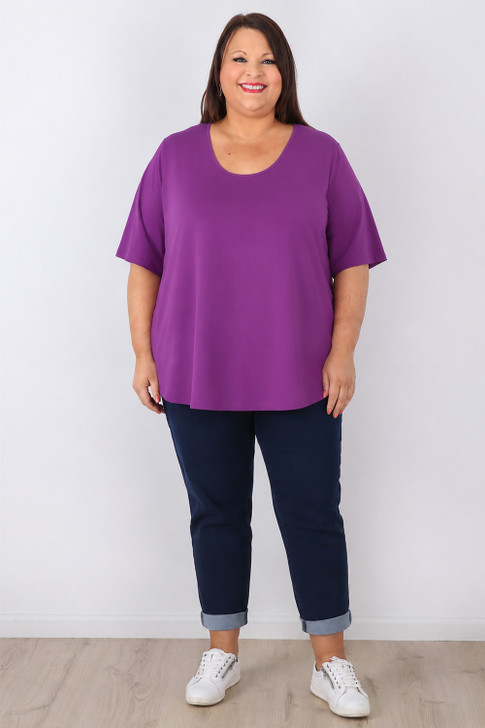 Plus Size Purple Scoop Neck Cotton Top