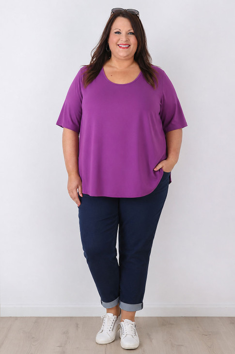 Plus Size Purple Scoop Neck Cotton Stretch Tee
