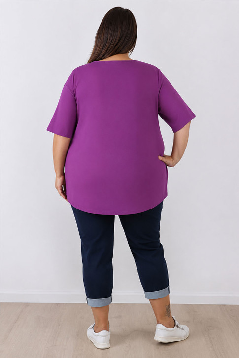 Plus Size Purple Scoop Neck Cotton Stretch Tee