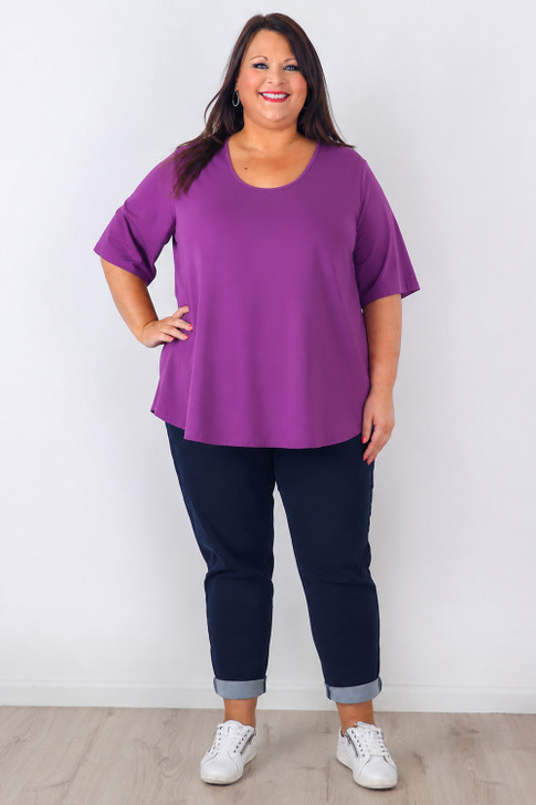 Plus Size Purple Scoop Neck Cotton Stretch Tee