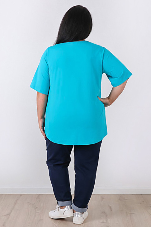 Plus Size Turquoise Scoop Neck Cotton Stretch Tee