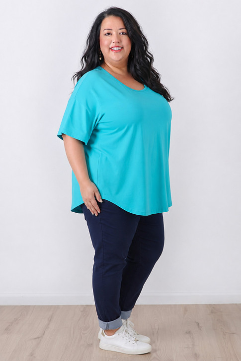 Plus Size Turquoise Scoop Neck Cotton Stretch Tee