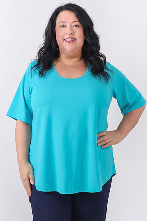 Turquoise Scoop Neck Cotton Stretch Tee