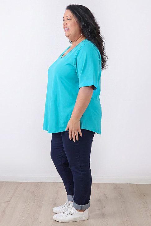 Plus Size Turquoise Stretch Cotton Tee