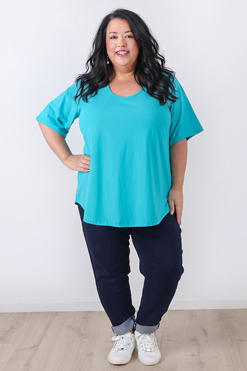 Plus Size Turquoise Scoop Neck Cotton Stretch Tee