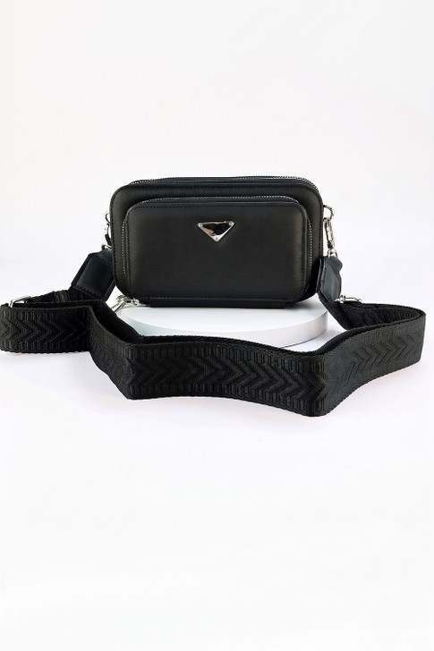 Black Triple Zip Pocket Cross Body Bag