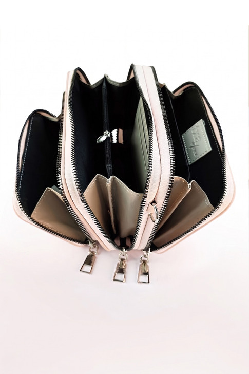 Pink Triple Zip Pocket Cross Body Bag