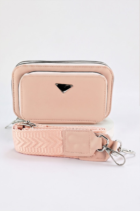 Pink Triple Zip Pocket Cross Body Bag