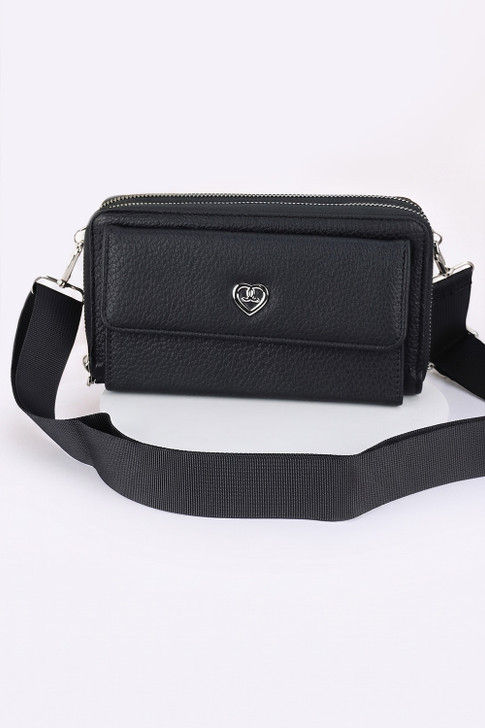 Black Double Zip Pocket Cross Body Bag