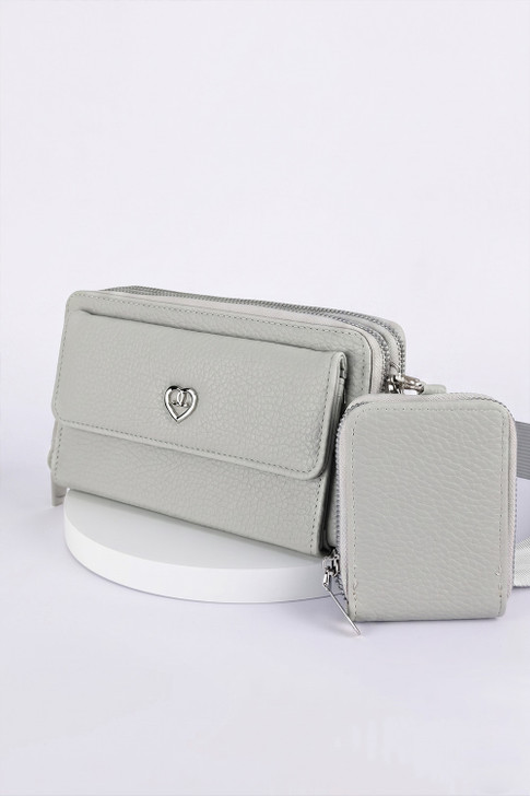 Grey Double Zip Pocket Cross Body Bag