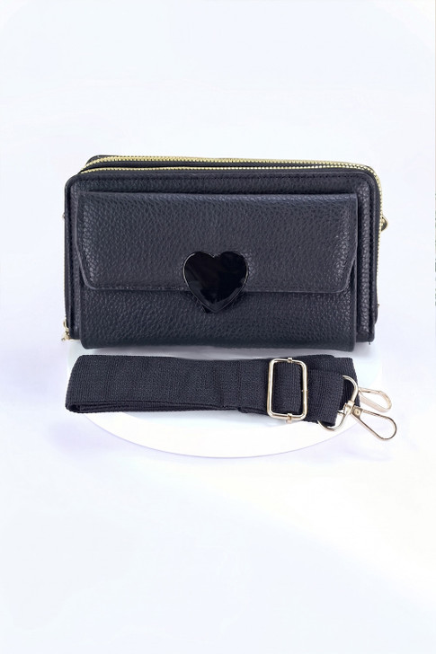 Black Heart Clasp Cross Body Bag