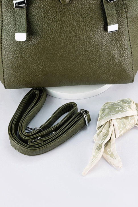 Olive Green Handbag With Decorative Tie