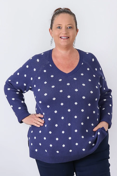 Blue Polka Dot Cotton Knit Jumper