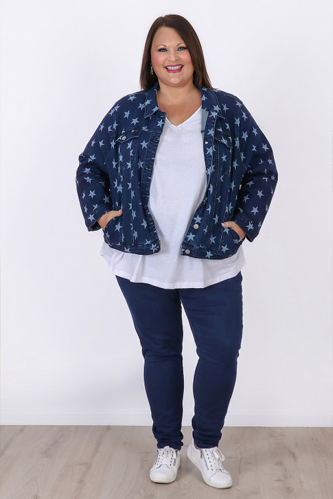 Plus Size Indigo Star Stretch Denim Jacket