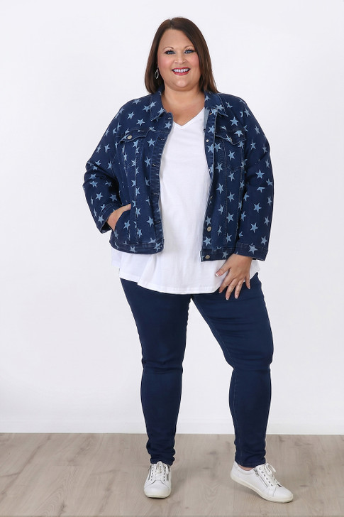 Plus Size Indigo Star Stretch Denim Jacket Size 18 to 32