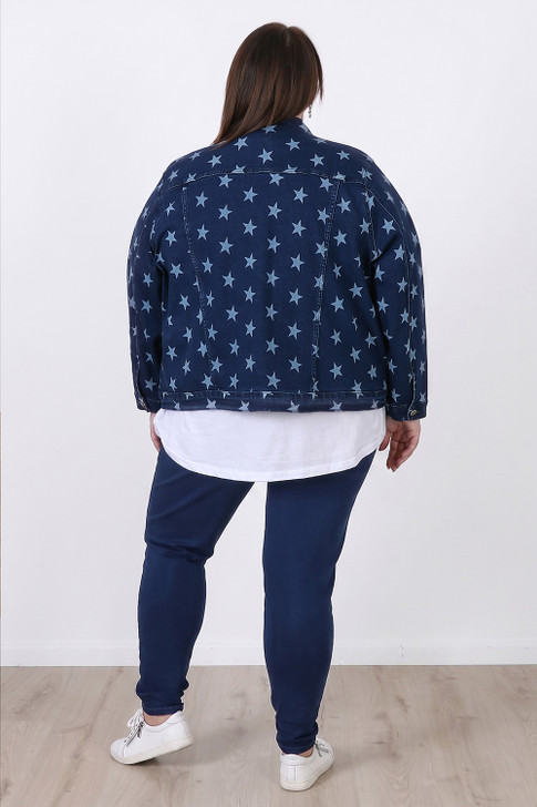 Plus Size Indigo Star Stretch Denim Jacket
