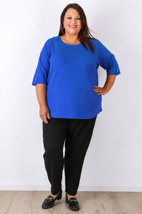 plus size Blue Elbow Sleeve Stretch Cotton Top